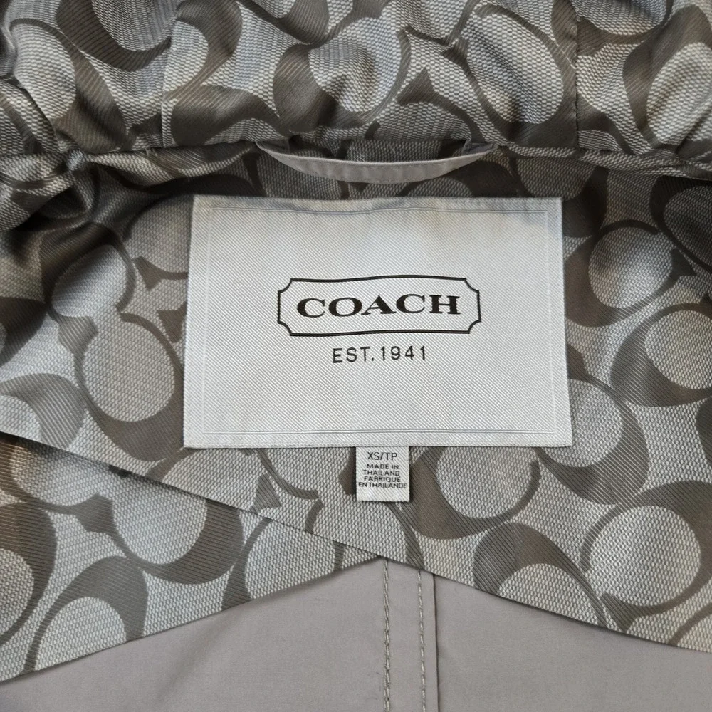 Coach Women's Lightweight Rain Jacket Full Zip Hooded Cinch Waist Pockets XS